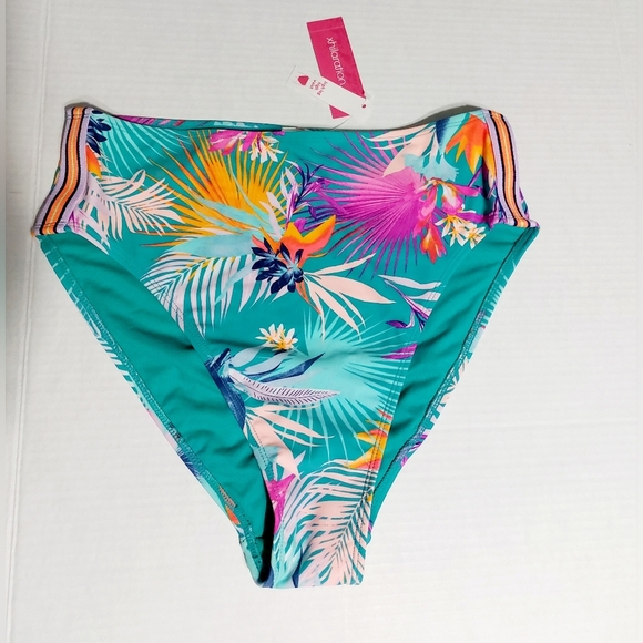 ⭐️5/$25 Xhilaration High Leg‎ High Waist Tropical Bikini Bottoms Size L - Picture 1 of 8